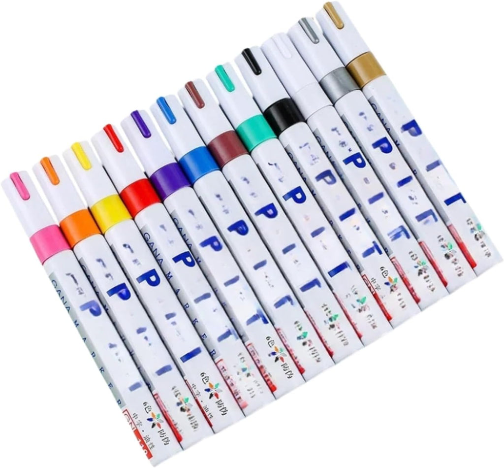 Oil-Based Paint Markers for Tires, Quick Dry Permanent Pen Set for Glass, Ceramic, Wood, Metal, Plastic, Rock Painting (12 Colors)