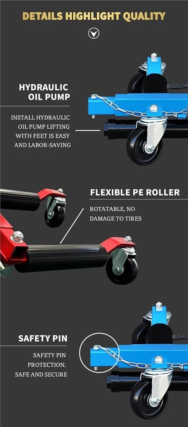Car Moving Dolly Portable Tire Lift Car Move Positioning Hydraulic Trailer Vehicle Mobile Device Hydraulic Car Mover Jack Dolly Car Mover,Red