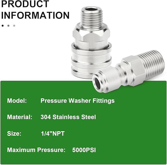 TAISHER 4PCS 304 Stainless Steel Pressure Washer Adapter Kit, Quick Connect - Image 4
