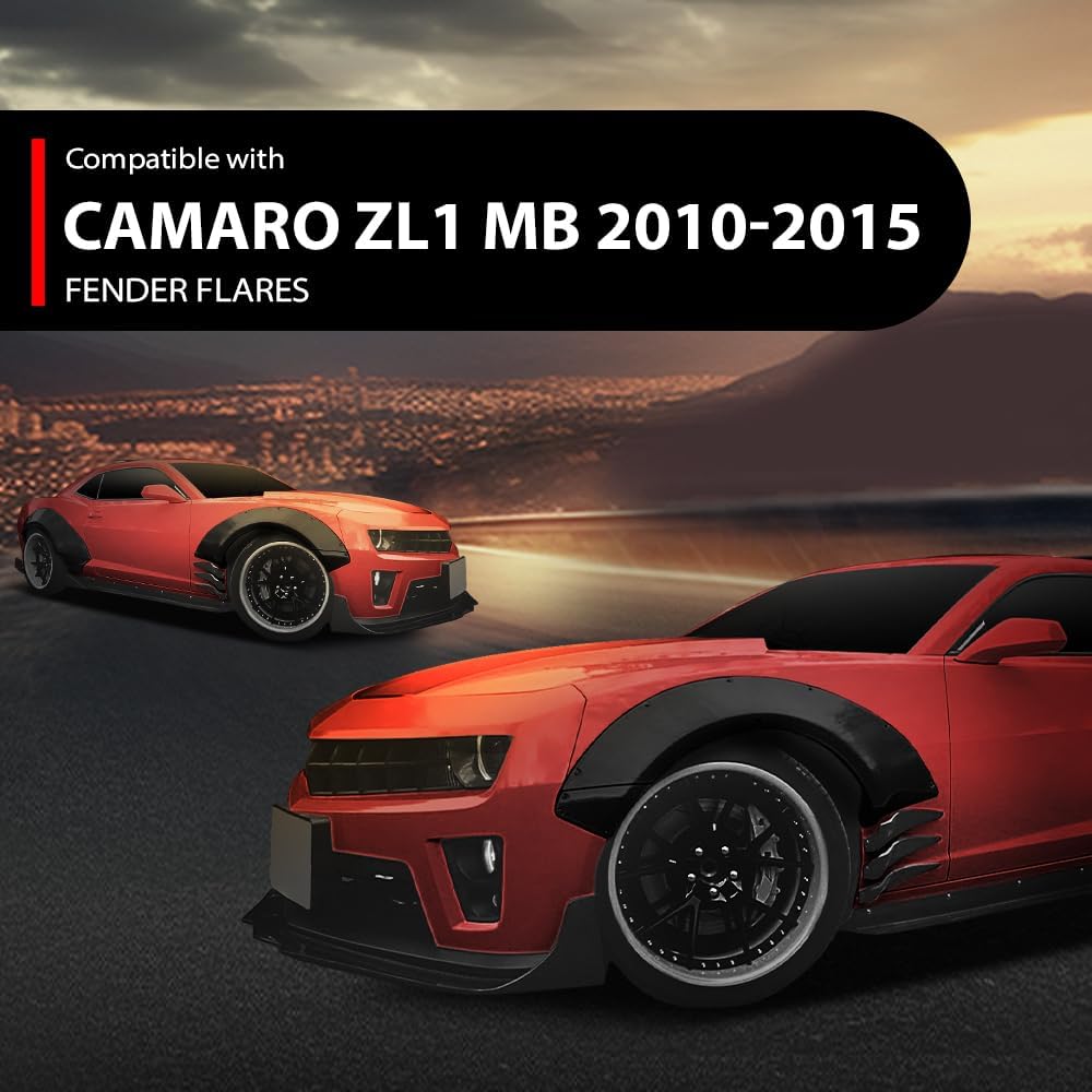 ANDPLAY 4PCS Fender Flares with Front Canards Compatible with Chevy Camaro ZL1 Only 2010 2011 2012 2013 2014 2015 MB Style Black