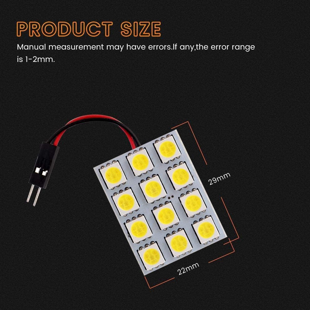 YM E-Bright Led Dome Light Panel Interior Car Lights Dome Light Map Lights with T10 194/BA9S 1895/211-2 578 DE3175 Led Festoon Adapters White, Pack of 6