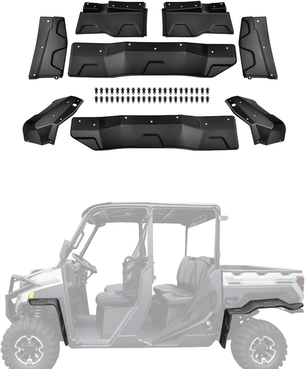 Fender Flare Extensions for Polaris Ranger XP 1000 Crew 2018-2026, Front and Rear UTV Mud Flaps, Heavy Duty Extended Mud Guards, Black HDPE, 8PCS