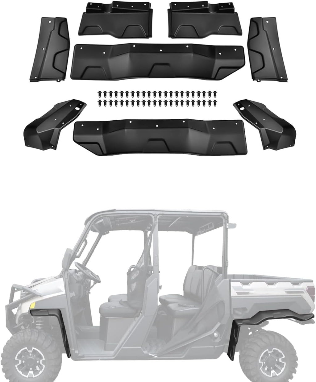 Fender Flares Extensions for Polaris Ranger XP 1000, Front & Rear UTV Mud Flaps, Heavy-Duty Combined Extended Mud Guards for Polaris Ranger XP 1000 Crew 2018-2025 Accessories (4PCS)