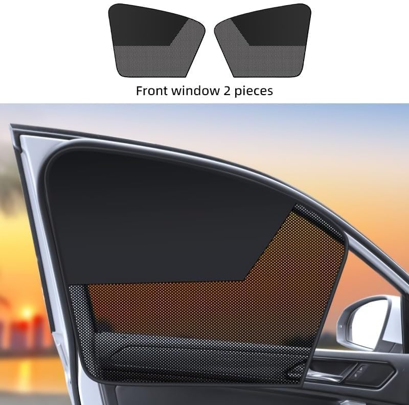 2Pcs Car Window Sun Shade Mesh Screen Magnetic, Car Camping Window Cover UV Protection Privacy Blackout Side Window Screen for Camping Travel SUV Truck Car Camping Accessories Foldable Portable