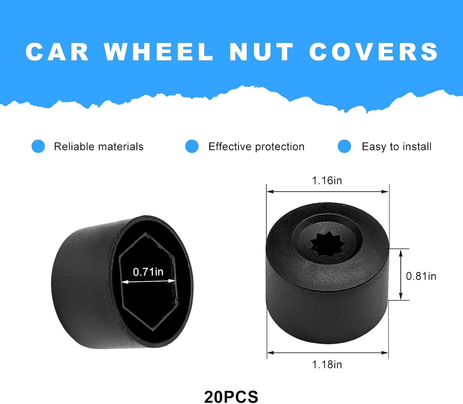 20 PCS Car Wheel Lug Nut Covers, 18mm Plastic Auto Tire Bolt Covers Nut Caps with Removal Tool, Wheel Bolt Caps Dismantle Replacement 1K0 601 173 for Beetle Passat GTI CC (Black)