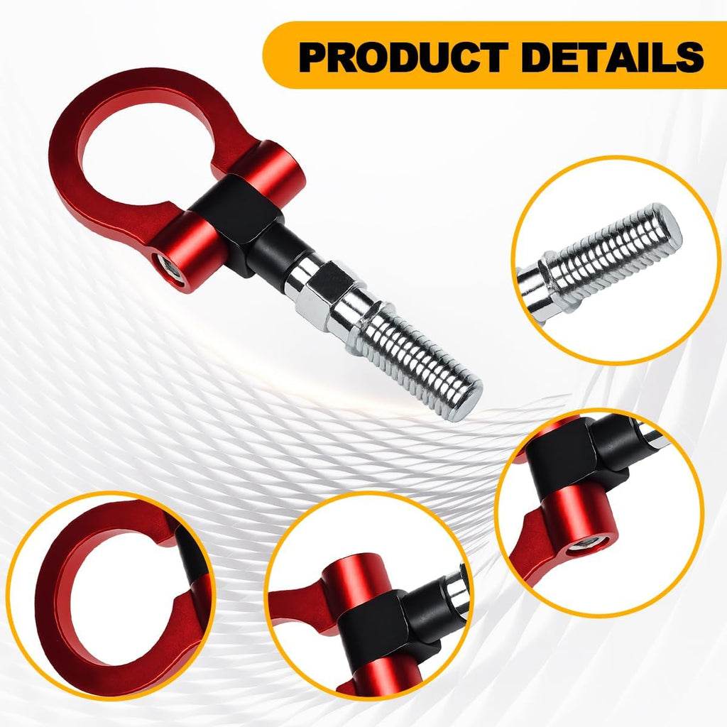 Car Front Bumper Tow Hook, Heavy-Duty Waterproof Screw-on Smooth Bumper Puller Towing Trailer Hook, Rust-Proof Trailer Pull Ring Decoration, Universal for Sedans SUVs Trucks (Red)