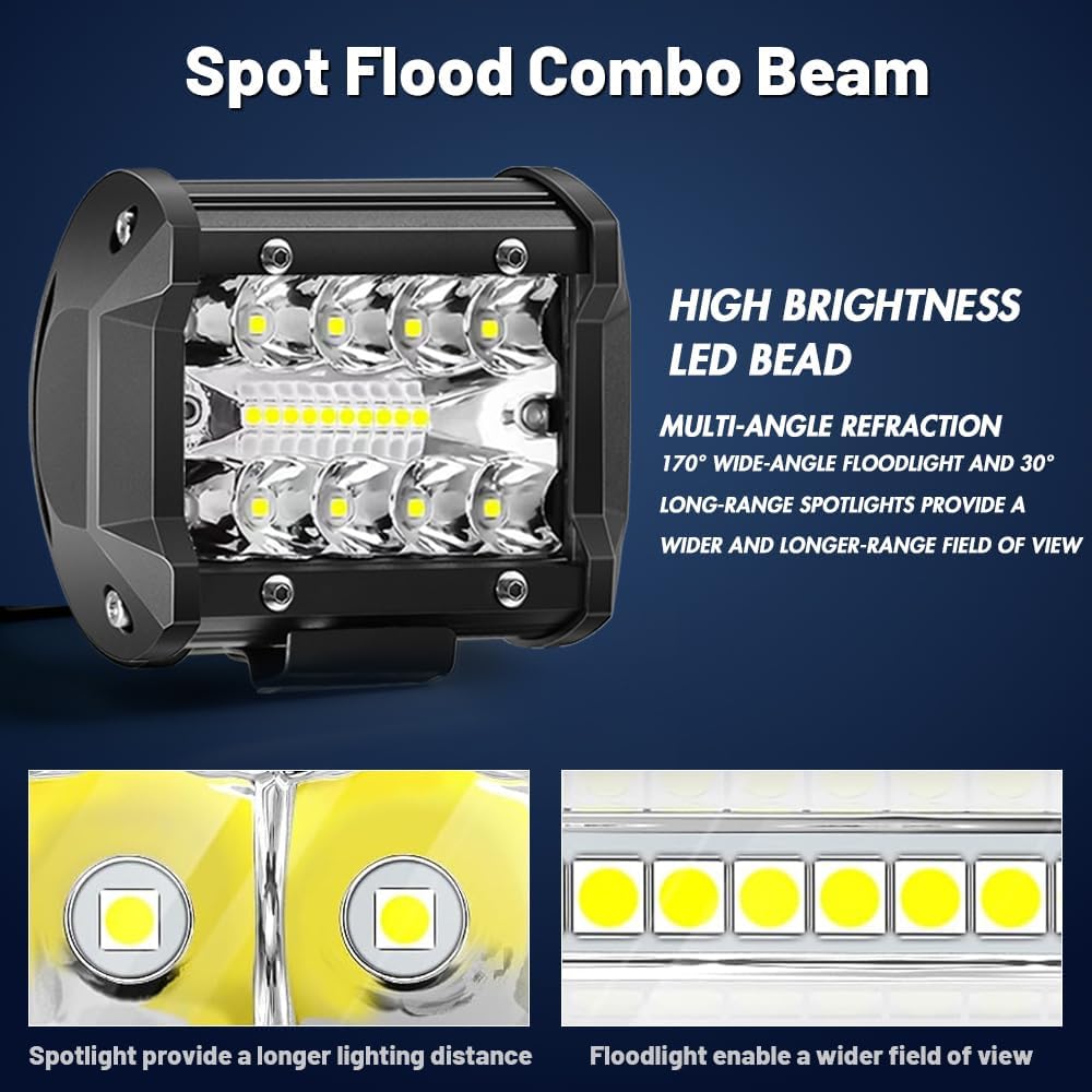 4 inch 60w led light pods 12v triple, close-up detail
