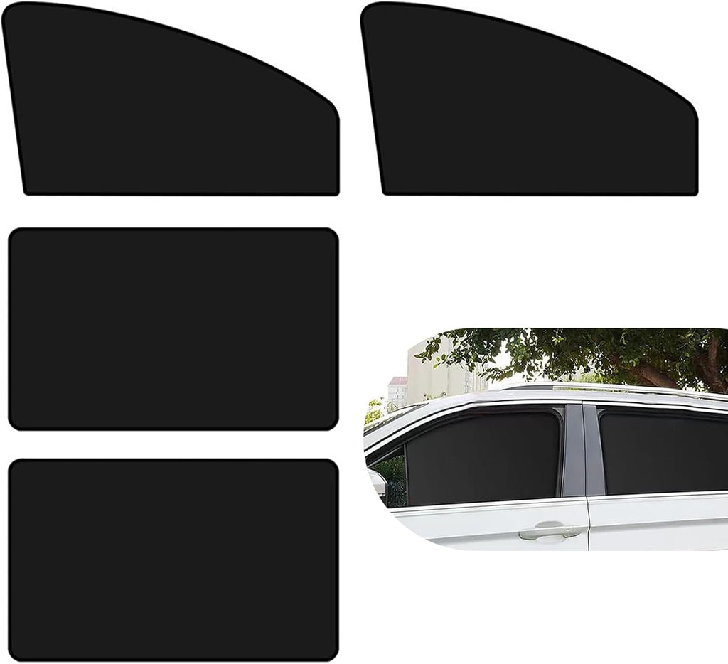 4 PCS Car Side Window Sun Shade, 24.40In x 18.89In x 12.99In Front & 31.49In x 18.89In Rear Magnetic Window Shades, Blackout Privacy Protective Curtain, Heat Insulation for Most Cars (Black)