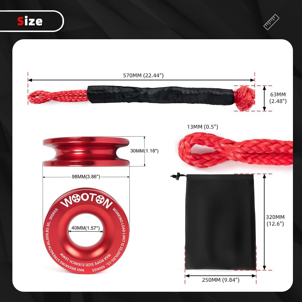 Soft Shackle & Recovery Ring Kit - 2PCS 1/2" x 22" Soft Shackles for Recovery with Aluminum Snatch Ring, 66,000 lbs Breaking Strength for ATV, UTV, SUV, Truck Off-Road Vehicle - Red