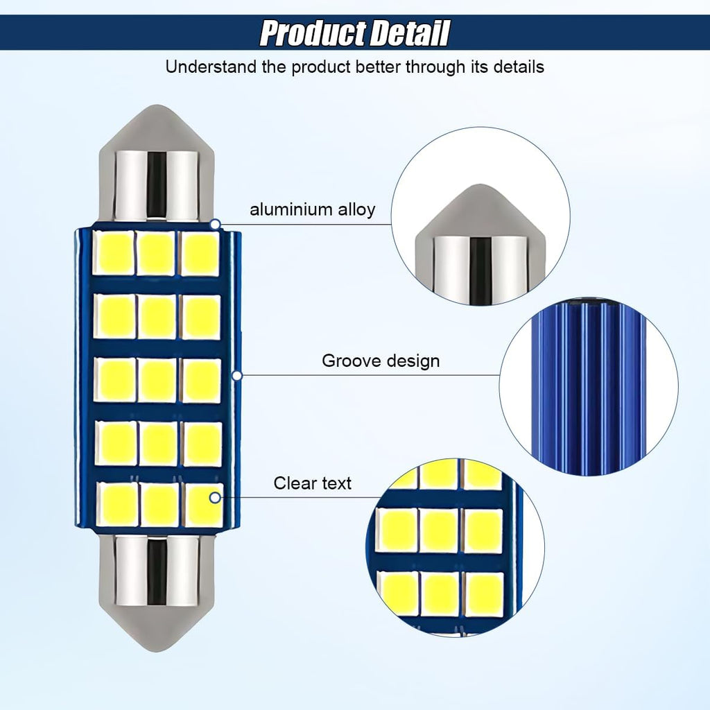 578 LED Bulbs Extremely Bright Bulbs, 6000K 2835 Chipsets Auto Interior Bulb for Dome Map Lights, Universal 1.6" Car Door Light for 211-2 212-2 569 6411 6451 41mm 42mm (White, 2PCS)