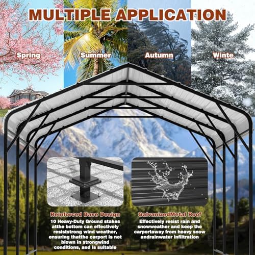 leveleve 10x15 ft heavy-duty metal carport, galvanized steel showing dimensions