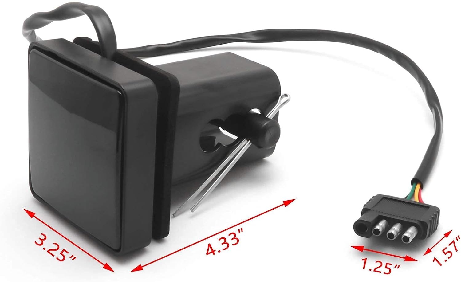 x xotic tech Smoked Lens Trailer Hitch Cover w/Trailer Adapter Hitch Pin Red Square Brake Tail Light Compatible with Truck SUV 2'' Towing Hitch Receiver, Pure Red 15-SMD (Size:3.25" x 4.33")