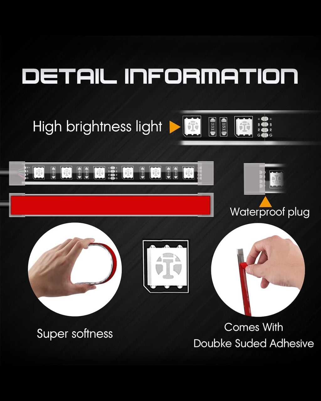 SUNPIE Motorcycle LED Underglow Kit, 8Pcs Waterproof LED Light Strips with RF Remote, Multi-Color Motorcycle Underbody Accent Lights for Harley Honda Kawasaki Suzuki Indian