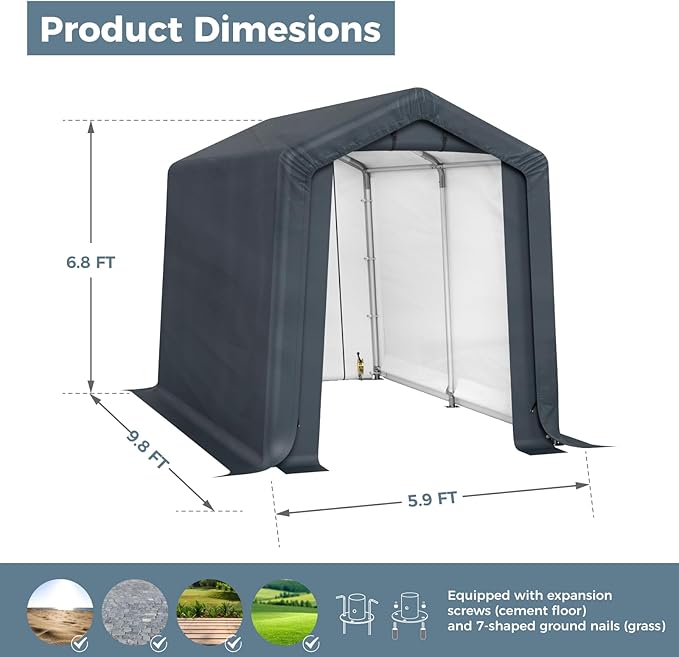 GREEN PARTY Storage Shelter Shed, 6x10 ft Portable Shed Outdoor Carport - Image 6