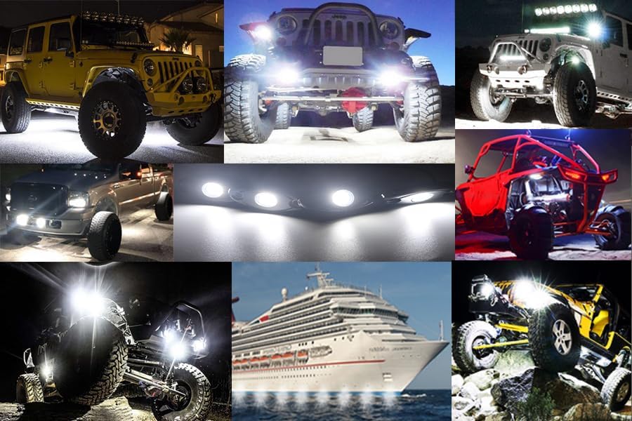 White Led Rock Lights Kit,8 Pods Light for Truck Car ATV SUV Boat Motorcycle Vehicle Under Body Glow Light Lamp Trail Lighting