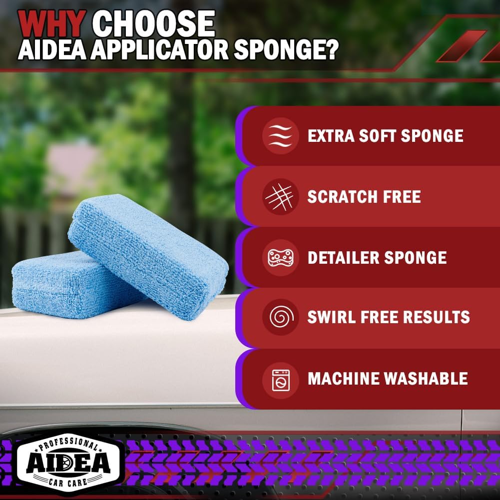 AIDEA Microfiber Applicator Pad-8 Pack, Car Wash Sponge, Blue | Microfiber Sponge and Cleaning Pads, Perfect for Effortless Wax, Sealant, Conditioner Application, Car Detailing Supplies