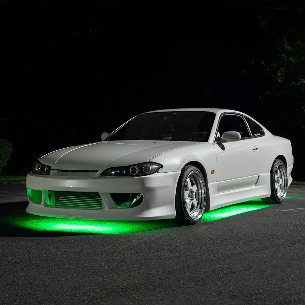 LEDGlow 4pc Green Flexible Car Slimline LED Underbody Underglow Accent Neon Lighting Kit - 4 Unique Patterns - Water Resistant, Low Profile Tubes - Includes Control Box & Remote