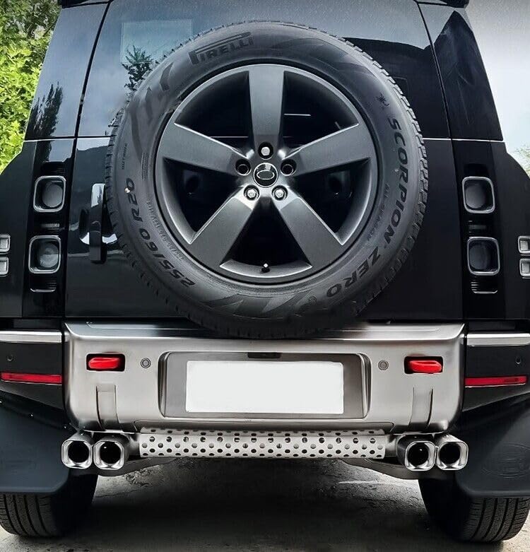 Khan Look Tail Pipe Throat fits for LR Defender 110 130 90 2020-2026 Dual Exhaust Pipe mask Exhaust Modification Decorative Accessories Stainless Steel Silver (2.0L)