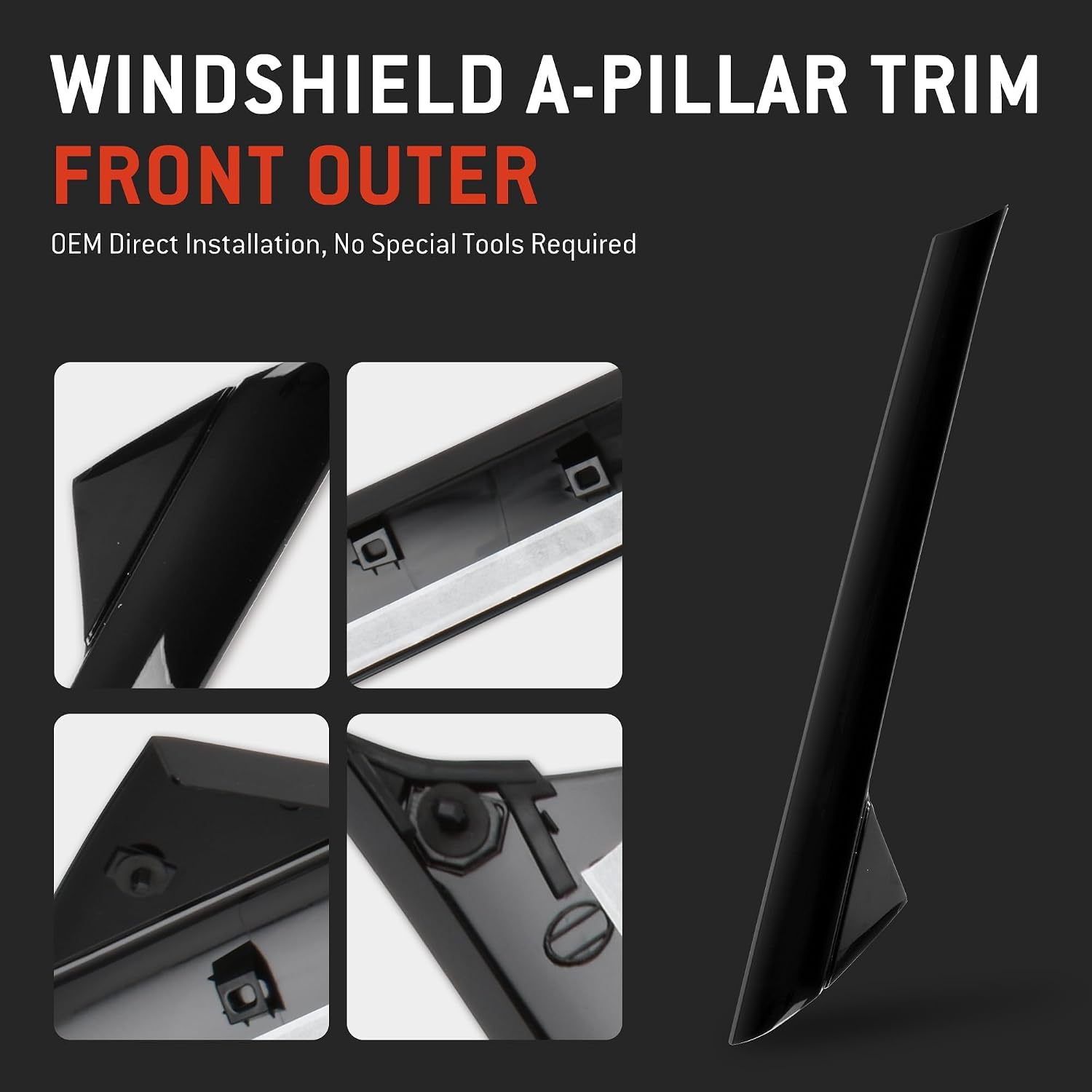 HYR A-Pillar Windshield Trim Molding Set Fit for Ford Explorer 2011-2019, Driver Left & Passenger Right Side, Outer & Inner, 926-450 926-451 BB5Z7803145AA BB5Z7803144AA BB5Z7803137AA BB5Z7803136AA
