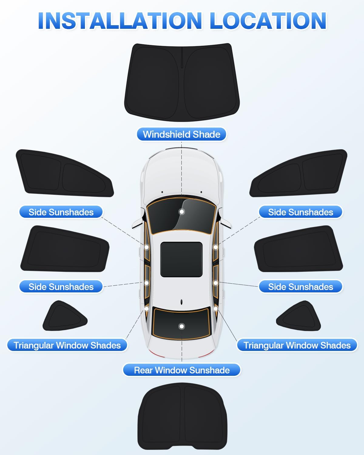 Canvcle Windshield Sun Shade for Tesla Model Y 2020-2024 Accessories Side Rear Window Shade Cover Set Window Sun Visor Blocker Privacy Cover for Camping Keep Vehicle Cool Black 8PCS (Not for Juniper)
