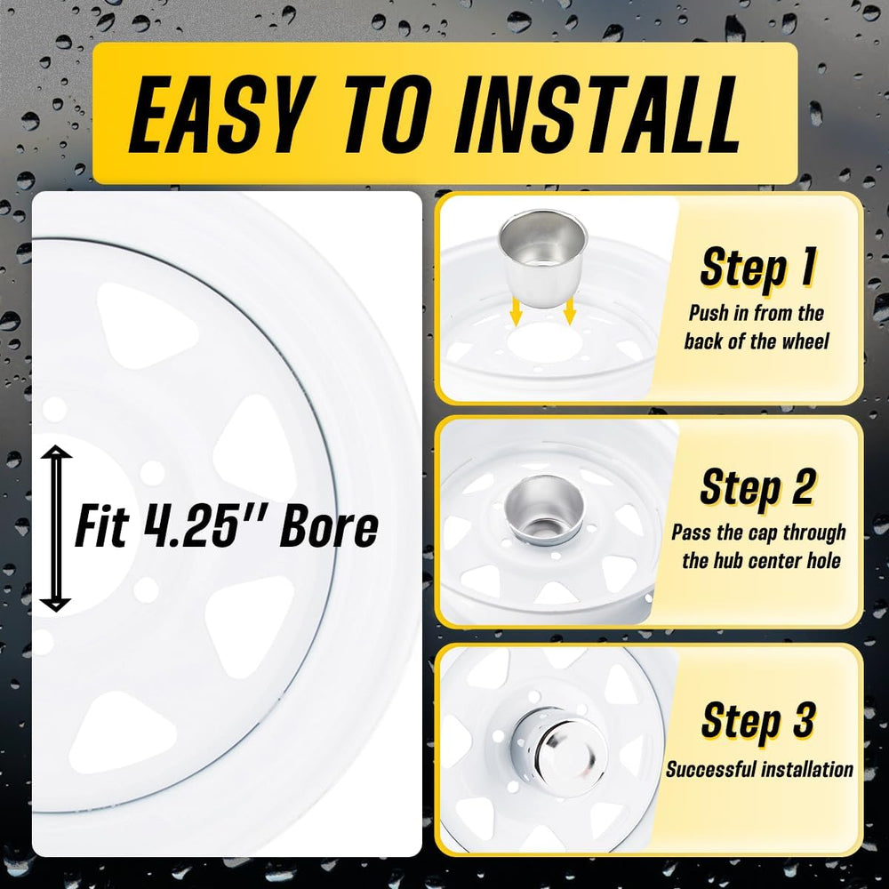 4Pcs 4.25" Push Through Wheel Center Caps Stainless Trailer Hub Cap for ...