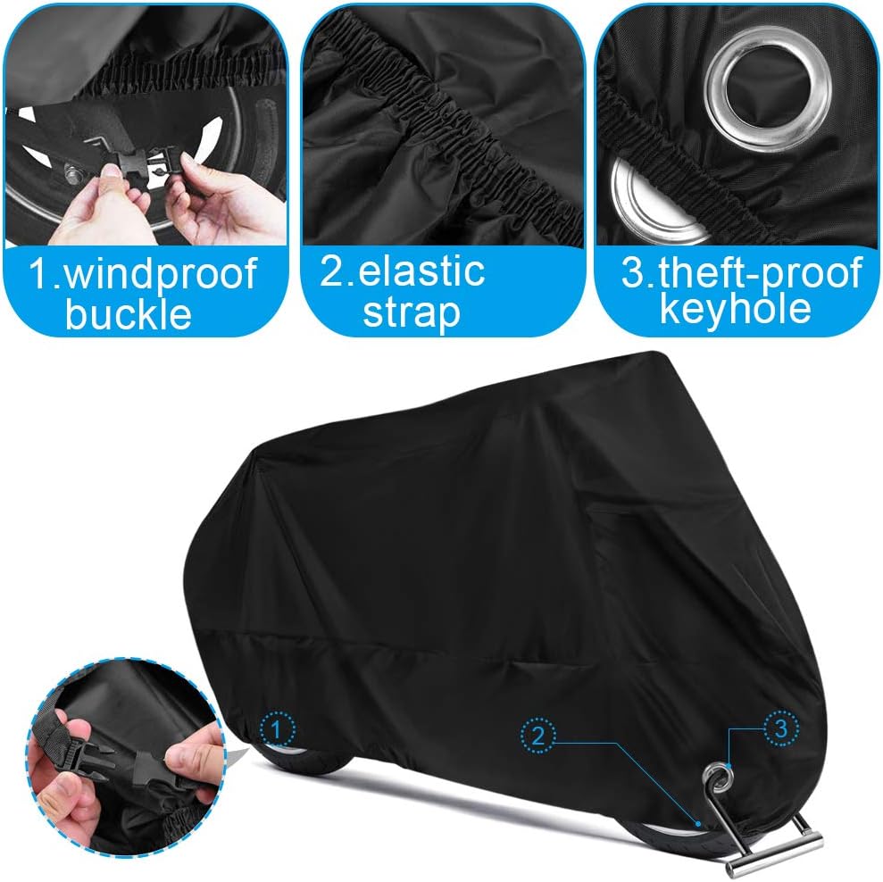 Motorcycle Scooter Cover Waterproof Outdoor - Large Oxford 250cc 150cc 50cc Scooter Cover, Heavy-Duty Motorbike Protection with Lock Holes & Storage Bag Against Dust, Debris, Rain Fit up to 96''