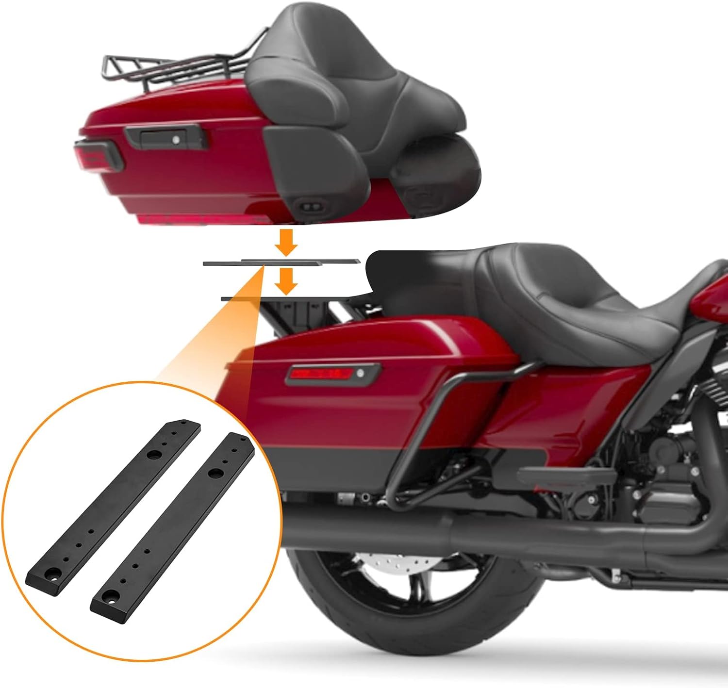 Dasen 1-3" Adjustable Rear Tour Pack Relocator Mount Plate Kit Compatible with Harley Touring Road King Street Electra Road Glide Trikes 2014-2025