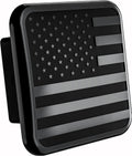 American Black Flag Trailer Hitch Cover for 2 Inch Receiver – Matte Black Metal USA Flag Hitch Plug – Heavy Duty Rubber & Aluminum Tow Hitch Cover – No Pin Required