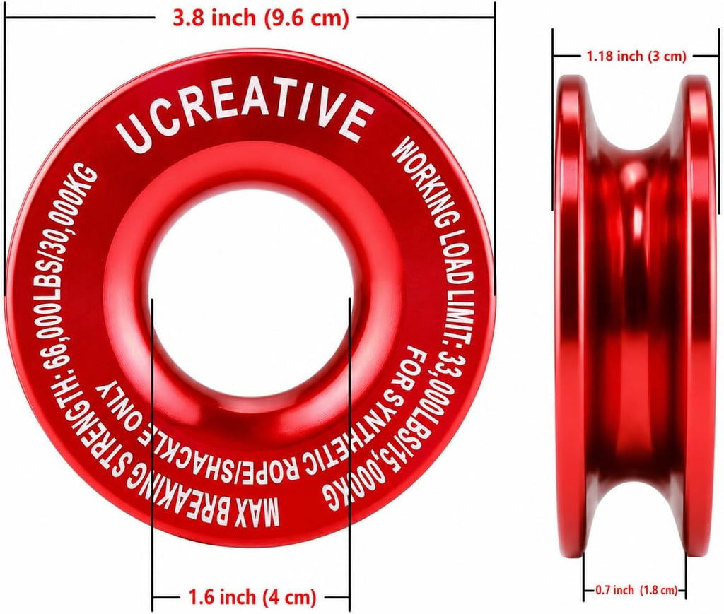Ucreative Red Recovery Ring and 2PCS Red Soft Shackle (1/2 Inch x 22 Inch) kit for Synthetic Winch Rope for ATV UTV SUV Truck Off-Road Vehicle Recovery