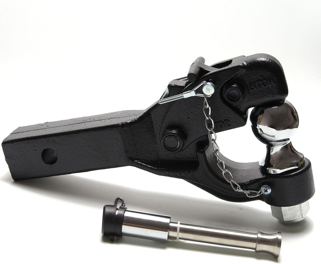 Pintle Hitch with 2-Inch Trailer Ball, Stainless Steel Locks, Fits 2-Inch Receiver, 16,000 lbs (8T), 13-Inch Length