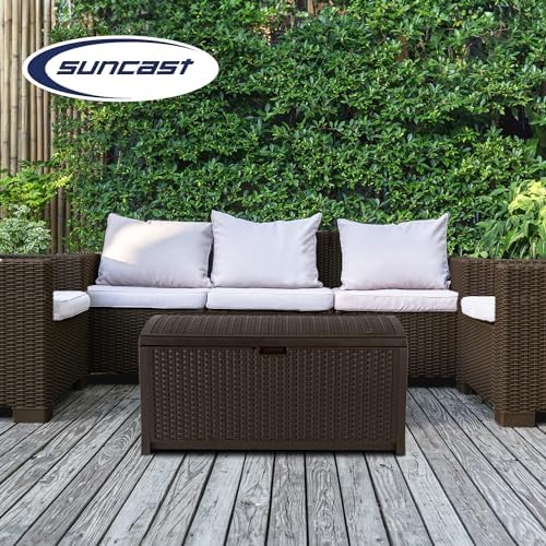 suncast outdoor storage box - 73 gallon mocha, side view