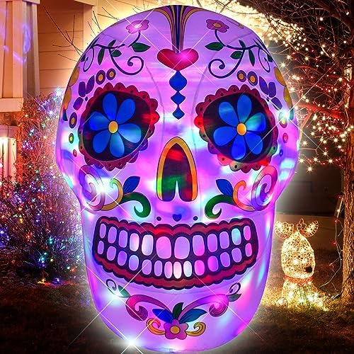 AJY 4 Feet Colorful Skull Halloween Inflatable Built-in LED Lights