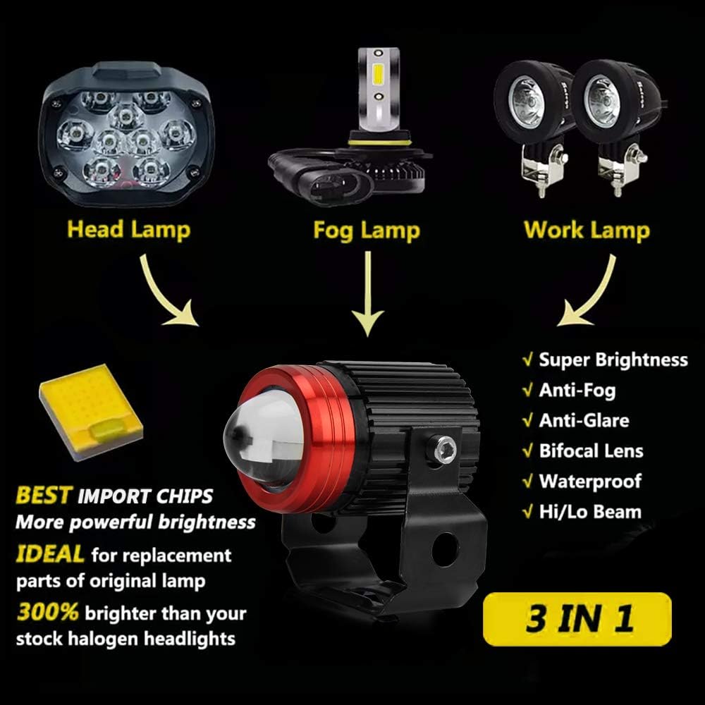 opp ulite motorcycle led fog lights 3000k amber, close-up detail