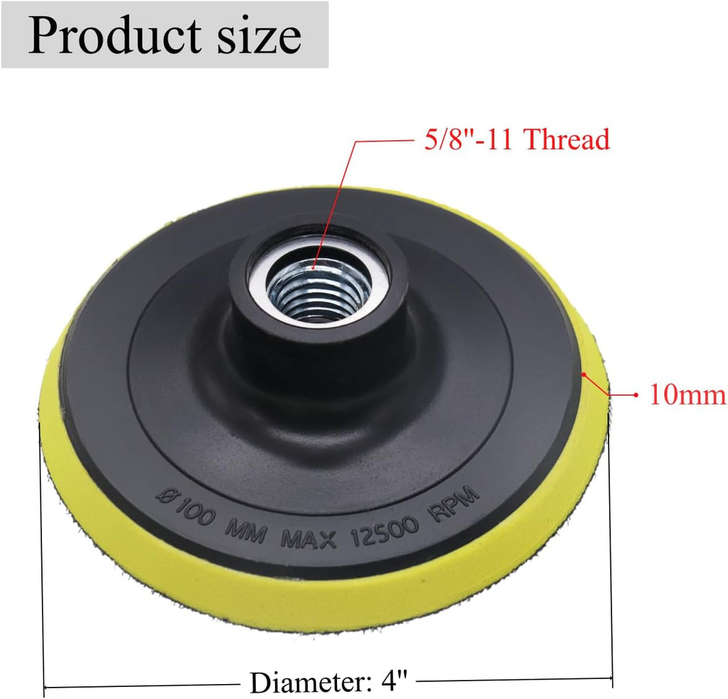 4 Inch Hook and Loop Backing Pad, 5/8"-11 Thread Polishing Sanding Backer Plate, Angle Grinder Accessories for Car, Wood, Metal Buffering, 1 Pack