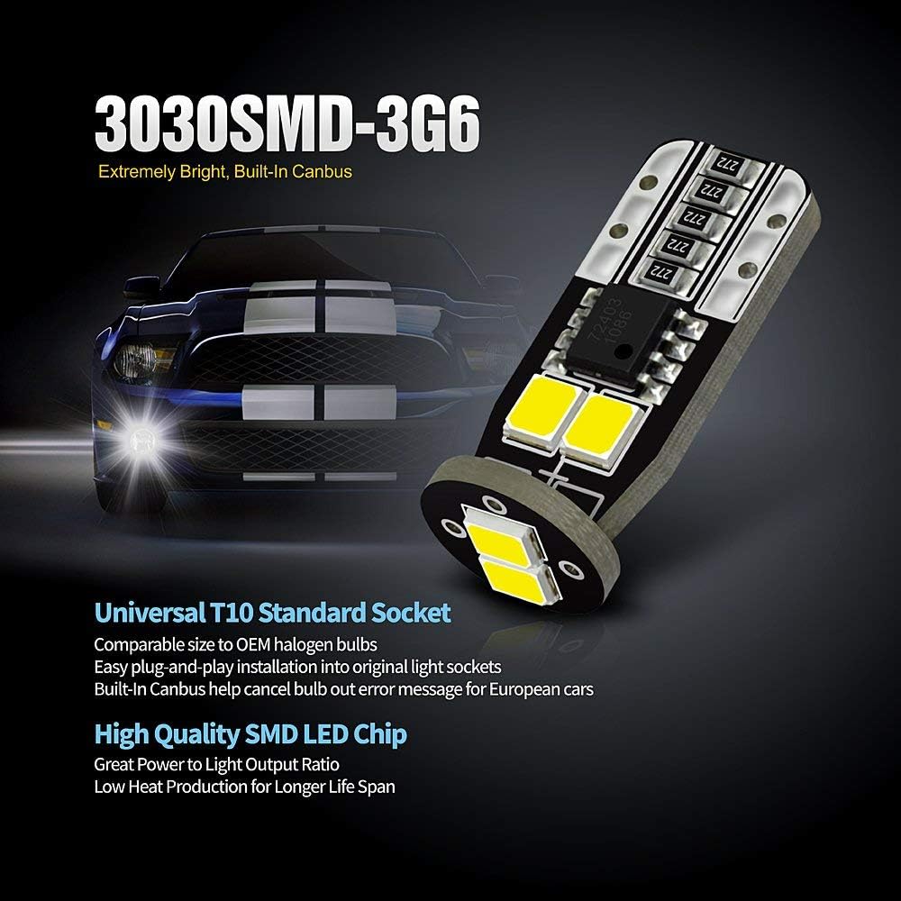 SIRIUSLED N6 194 Extremely Bright 3030 Chipset LED Bulbs for Car Interior Lights License Plate Dome Map Side Marker Door Courtesy Wedge 6000K Xenon White 168 175 174 2825 T10 192 Pack of 2