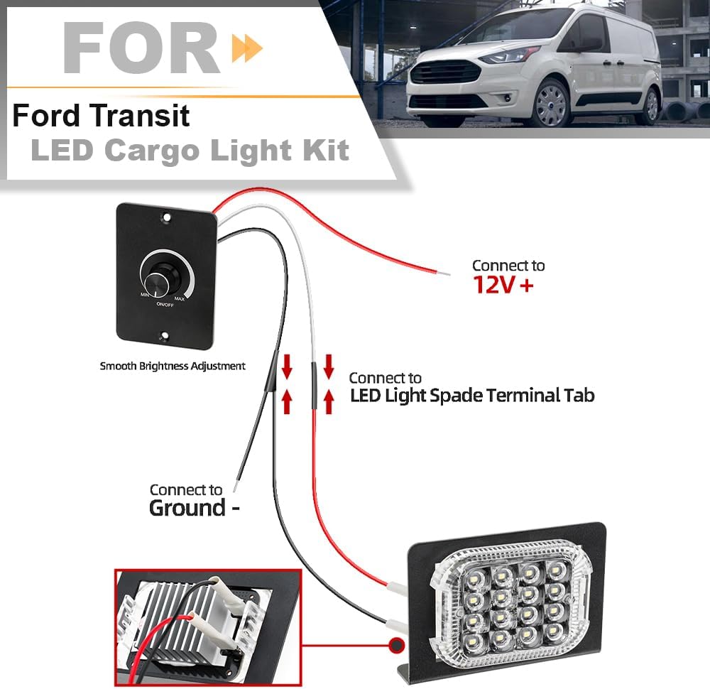 LED Interior Cabin Courtesy Cargo Load Space Area Dome Light for 2015+ Ford Transit Cargo Van Camper DIY Conversion LED Rear Truck Bed Cargo Light with Harness Wiring