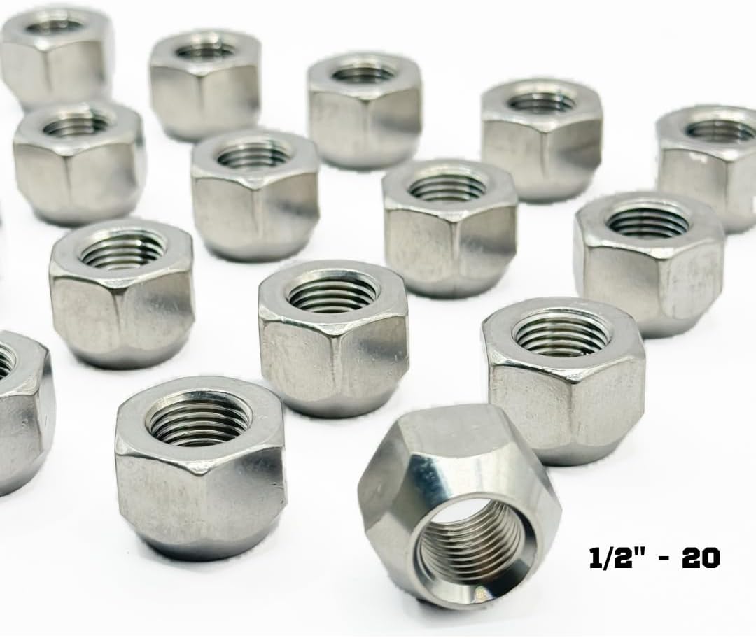 MIGHTY FASTENERS 304 Stainless Steel Open Cone Wheel Nuts, 1/2"-20 Thread, Ideal for Trailers and RVs, Corrosion Resistant, 10-Pack