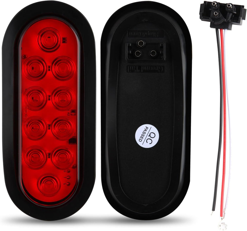 12Pcs 6" Inch Oval LED Trailer Tail Lights Stop Turn Tail Lights Red 10LED
