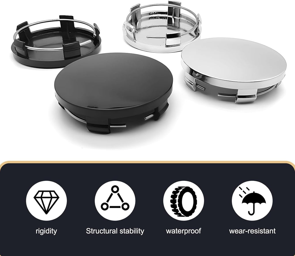 4 PCS Car Wheel Center Hub Cover, 60MM/2.36In Outer Diameter and 56MM/2.2In Inner Diameter, Snap-in Vehicle Rim Hub Caps Accessories (Silver)