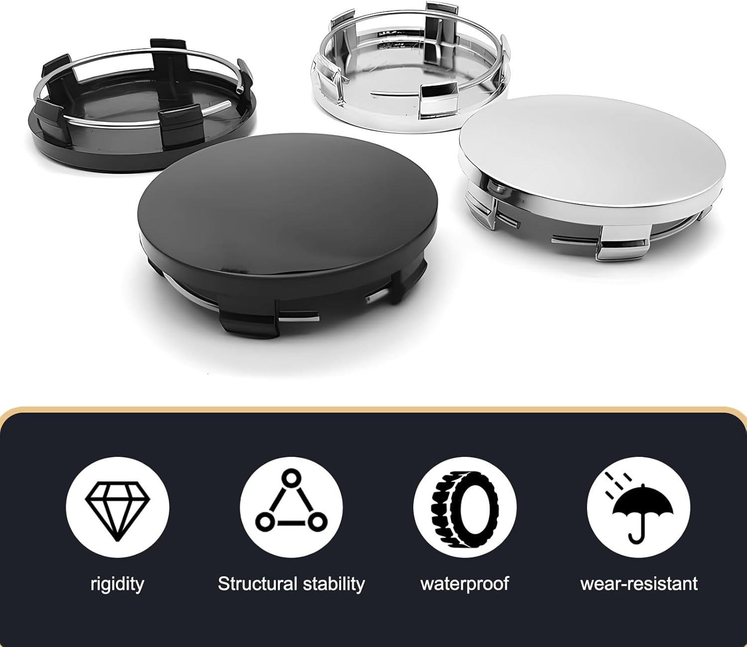 4 PCS Car Wheel Center Hub Cover, 60MM/2.36In Outer Diameter and 56MM/2.2In Inner Diameter, Snap-in Vehicle Rim Hub Caps Accessories (Silver)