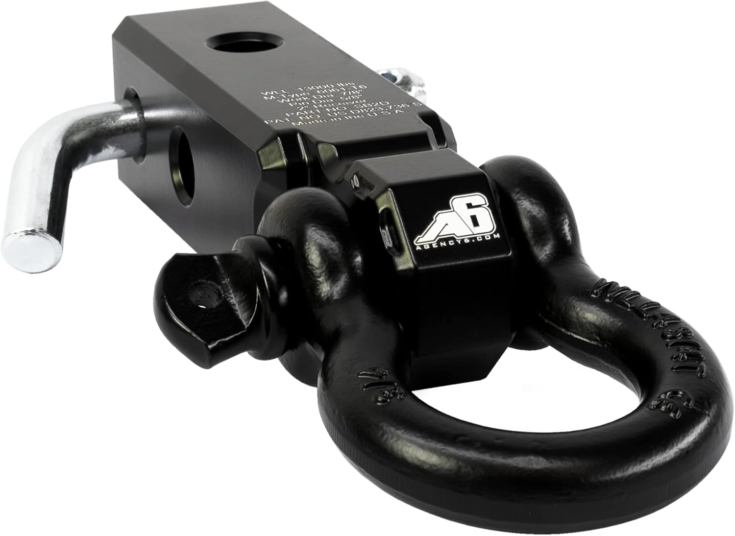 AGENCY 6 Recovery Shackle Block Assembly 2 in Double Hole - Recovery Hitch Receiver Block - Made in The America - Includes Hitch pin and D-Ring (Black)