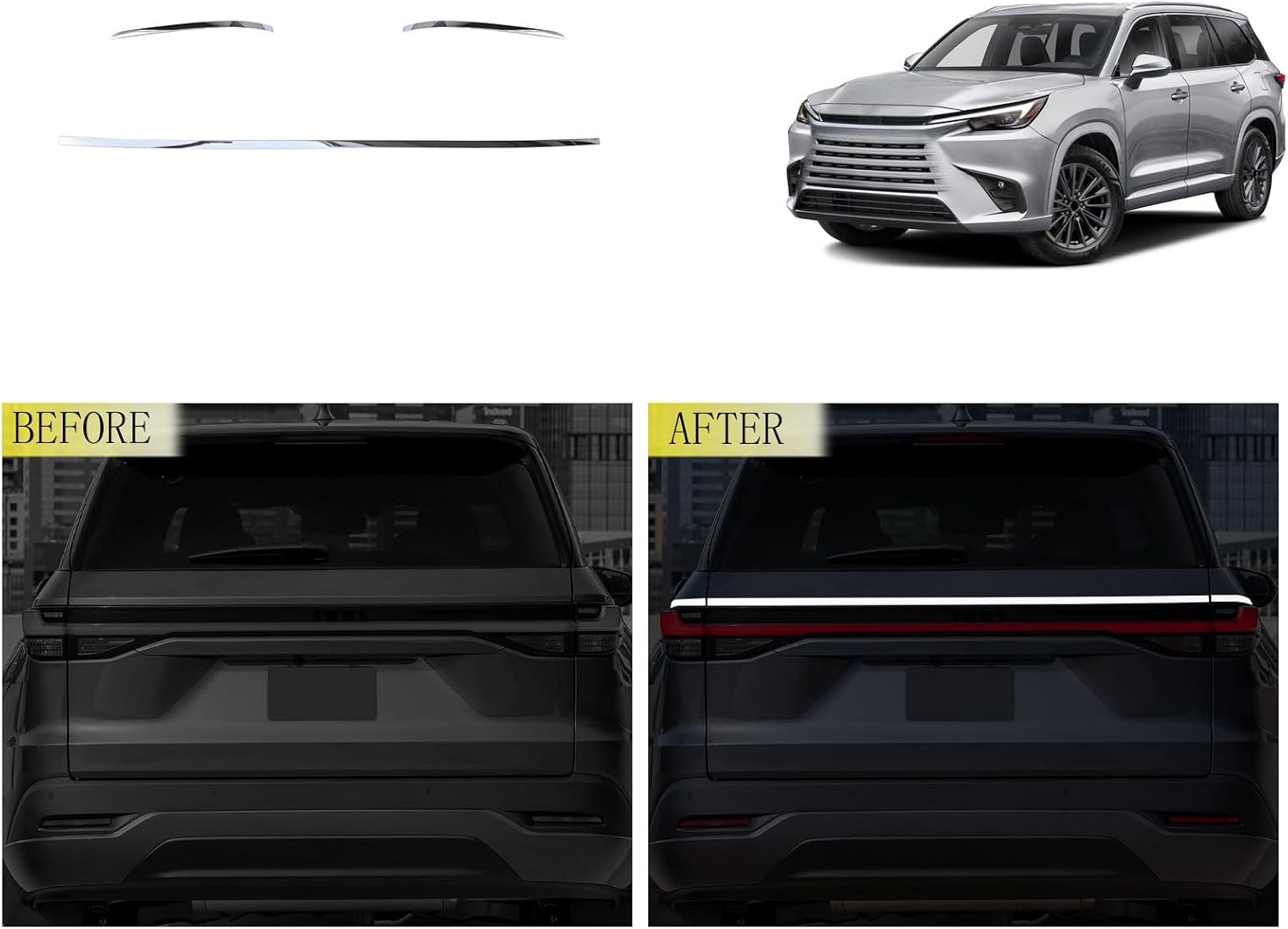 Car Accessories Compatible with Lexus TX TX350/500h/500h+ 2024 2025 2026 Rear Trunk Lid Tail Gate Cover Trim Taillight Cover Stainless Steel 3PCS(Silver)