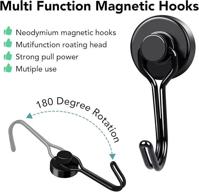 MIKEDE Magnetic Hooks 4 Pack, 40Lbs Heavy Duty Neodymium Magnet Hooks Black - Image 5