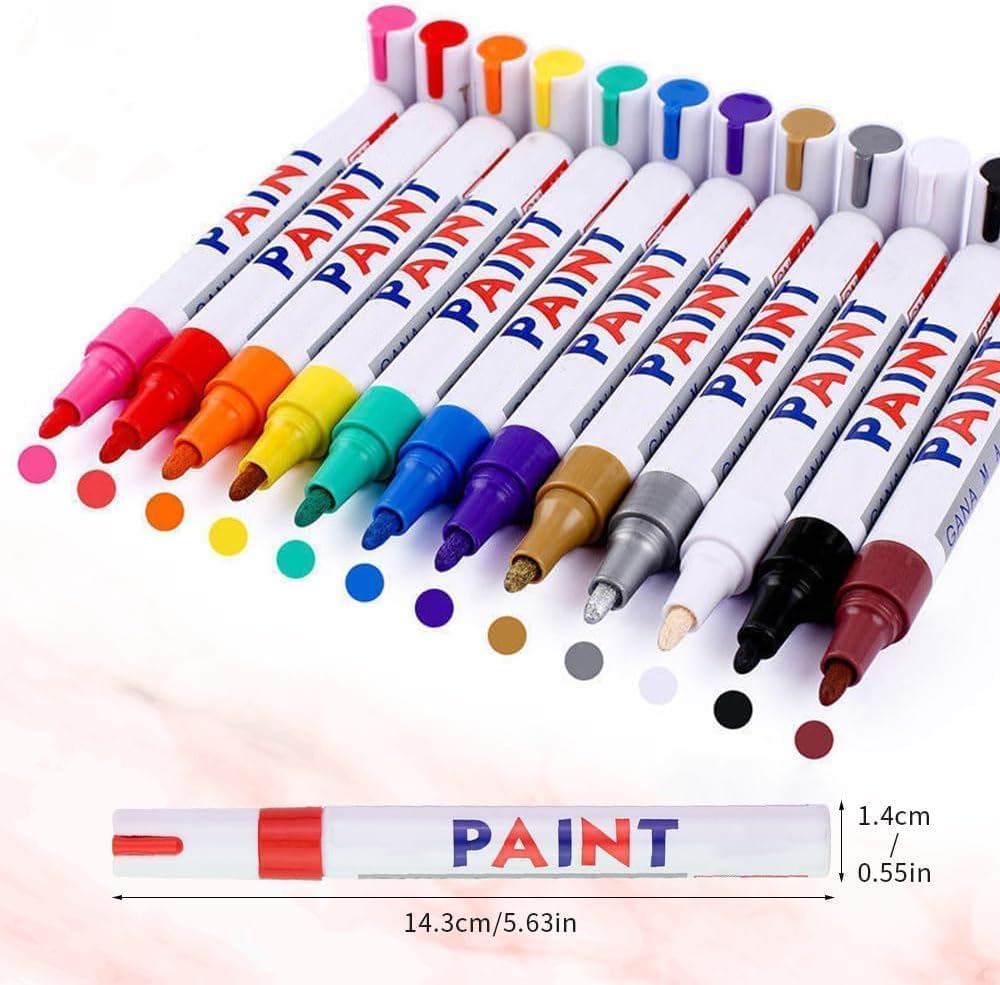 Waterproof Tire Paint Pen, Non-Fading Tire Paint Pen, Premium Tire Marker Pens for Car Motorcycle Tire Lettering (6Pcs-A)