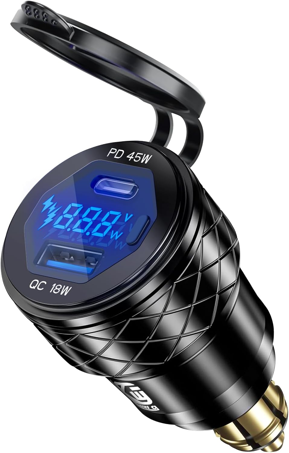 Din Hella Plug to USB Charger Adapter: 45W USB C PD3.0 & 18W QC3.0 Motorcycle Charger Outlet for 12V-24V BMW Triumph Tiger Ducati, Waterproof Dual Phone Fast Charge Port Powerlet with LED Voltmeter