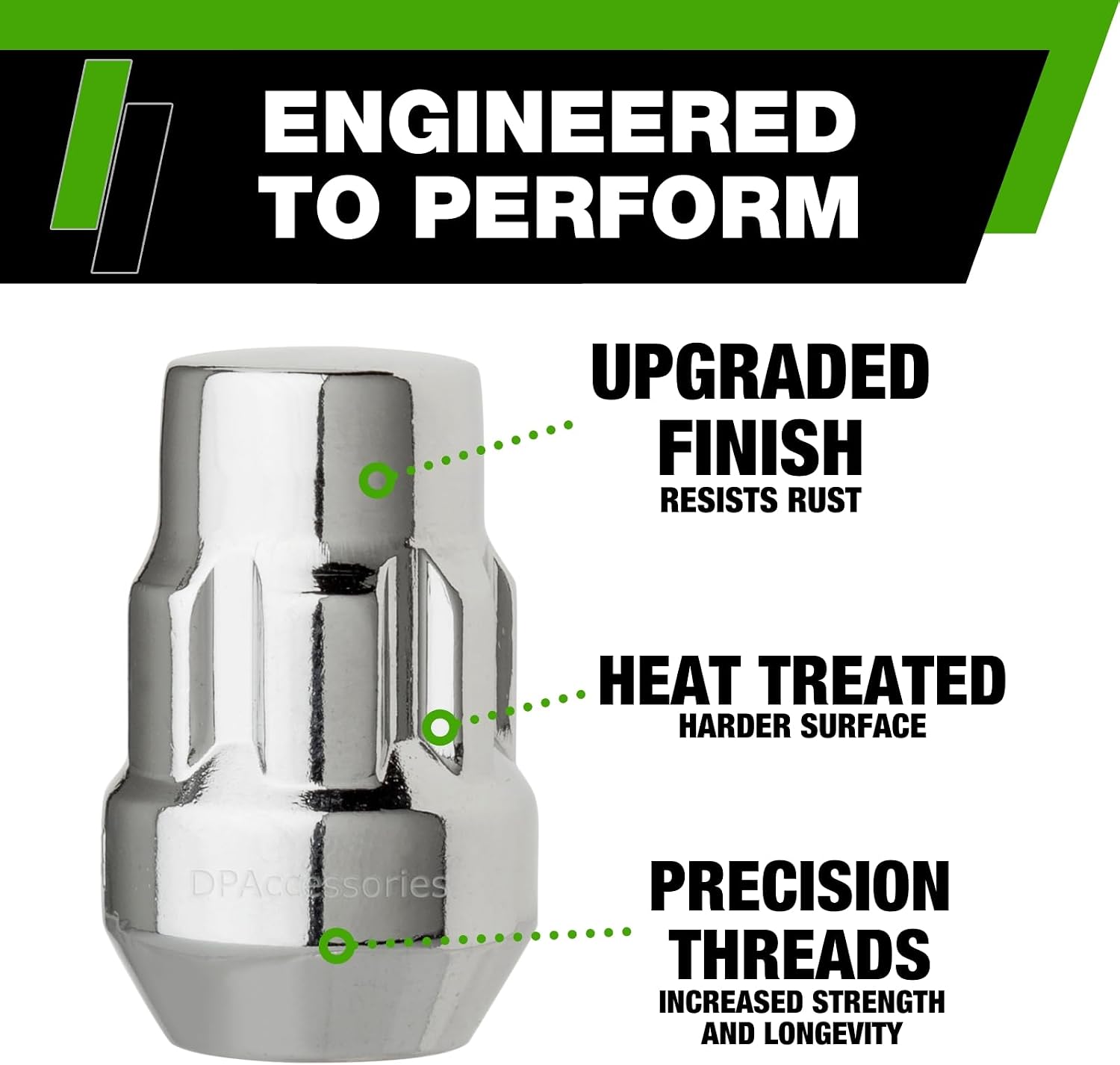 DPAccessories Locking Lug Nuts Compatible with 2022-2026 Hyundai Ioniq 5 | for Factory Aluminum Wheels Only | Set of 4 Chrome Wheel Locks & 1 Key | DHYIQ501F-CH/LK1