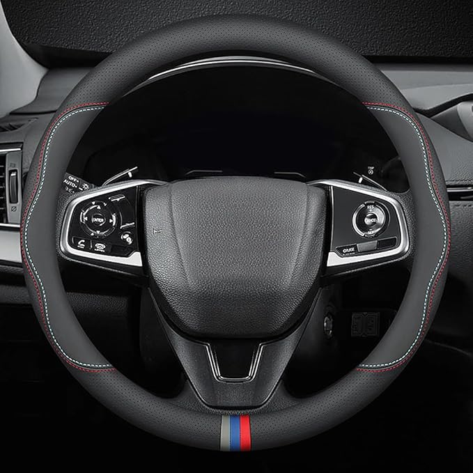 New Nappa Leather car Steering Wheel Cover, Universal 15 inch Black by HAOTULE