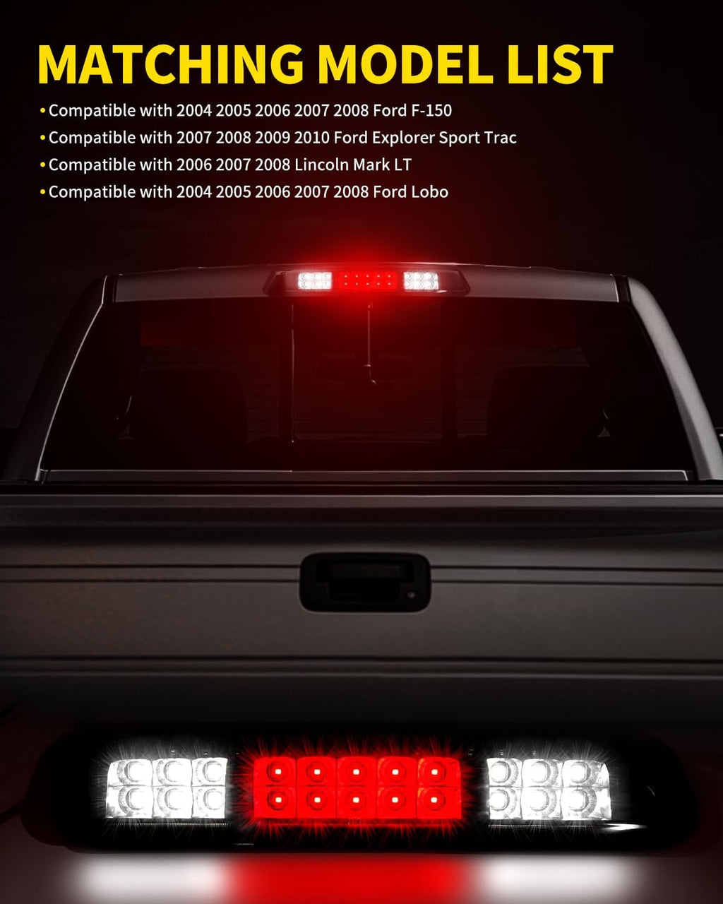 LED Third 3rd Brake Light Assembly Compatible with 2004 2005 2006 2007 2008 Ford F-150 & 2006-2008 Lincoln Mark LT, Rear Cargo Lamp Center High Mount Stop Light for 04-08 F150
