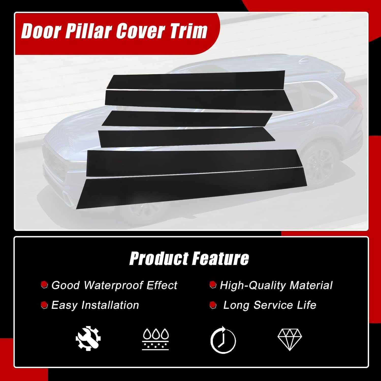 SecosAutoparts 6Pcs Exterior Window Pillar Posts Cover Trim Black, Compatible with Honda CRV 2007-2011, Door Side Window Pillar Molding
