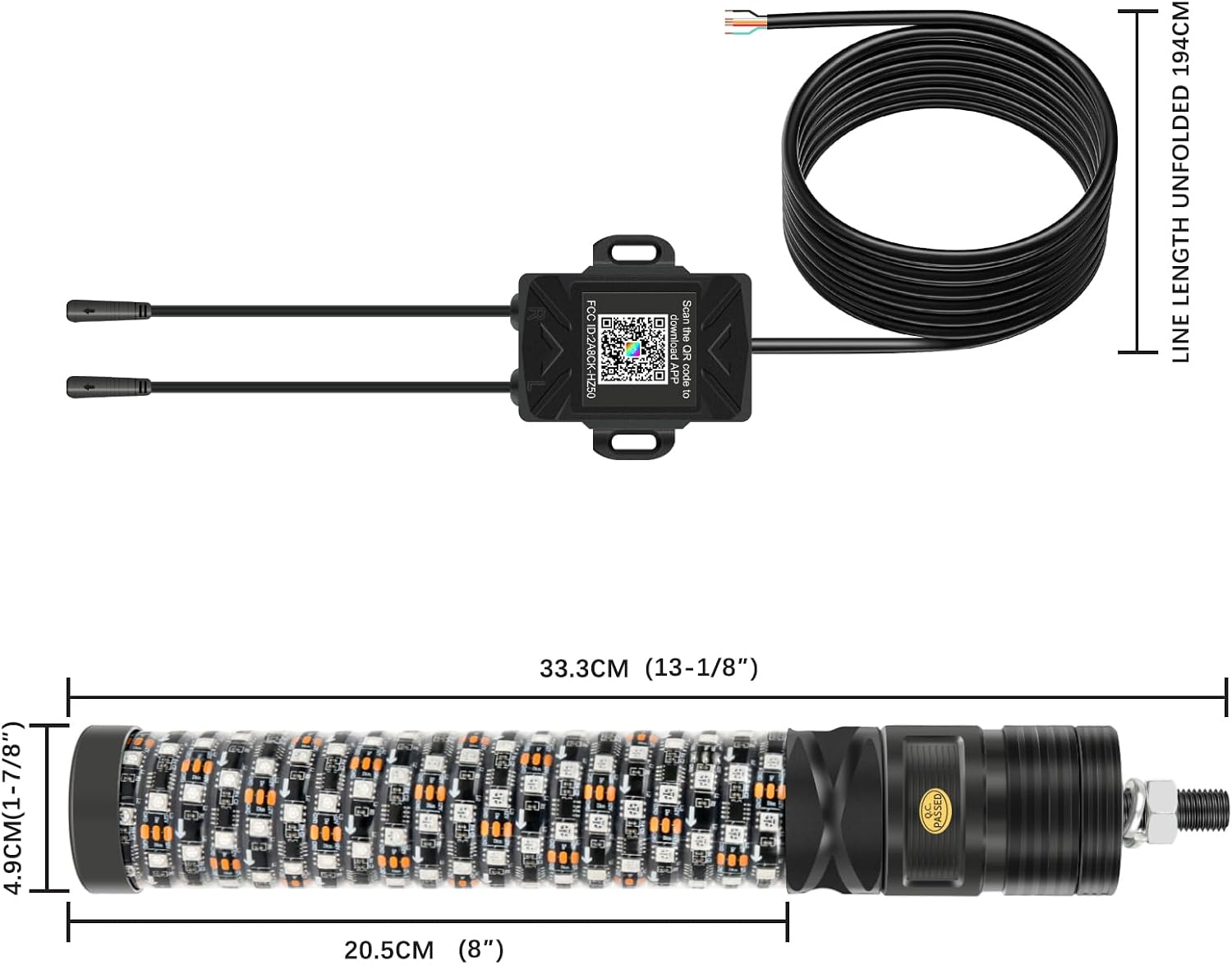 DREAMOTOR Whip Lights, 2Pcs 1FT Fat Whip Lights for Side by Side with Wireless Remote and APP Control, LED Spiral RGB Chasing Lighted Antenna Whips for UTV ATV Truck Polaris Dune Buggy RZR Can-Am